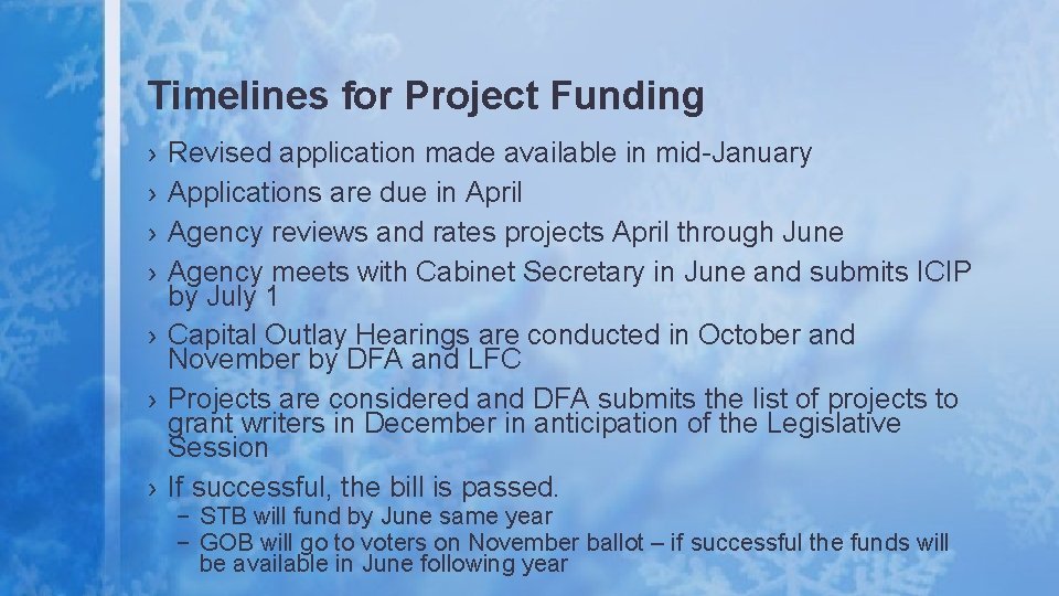 Timelines for Project Funding › › Revised application made available in mid-January Applications are