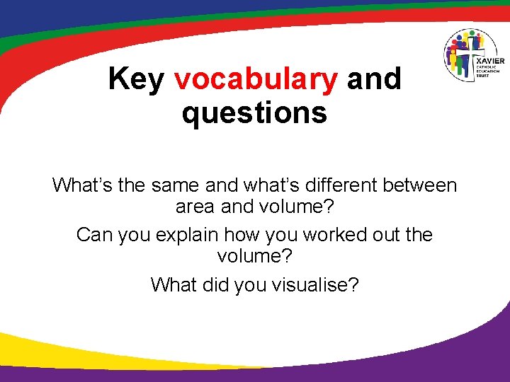 Key vocabulary and questions What’s the same and what’s different between area and volume?