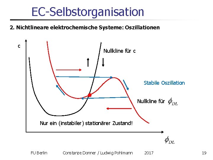 EC-Selbstorganisation 2. Nichtlineare elektrochemische Systeme: Oszillationen c Nullkline für c Stabile Oszillation Nullkline für