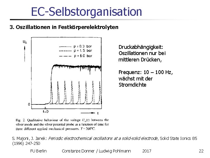 EC-Selbstorganisation 3. Oszillationen in Festkörperelektrolyten Druckabhängigkeit: Oszillationen nur bei mittleren Drücken, Frequenz: 10 –