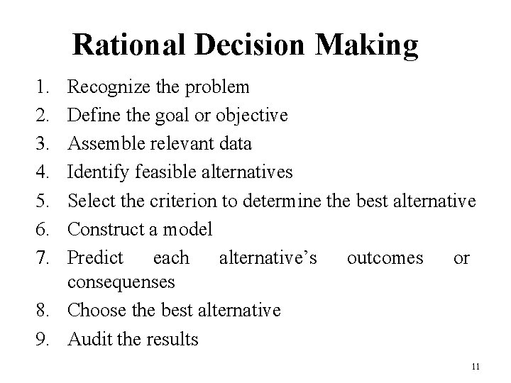 Rational Decision Making 1. 2. 3. 4. 5. 6. 7. Recognize the problem Define