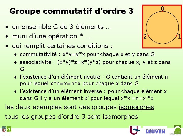 0 Groupe commutatif d’ordre 3 • un ensemble G de 3 éléments … •