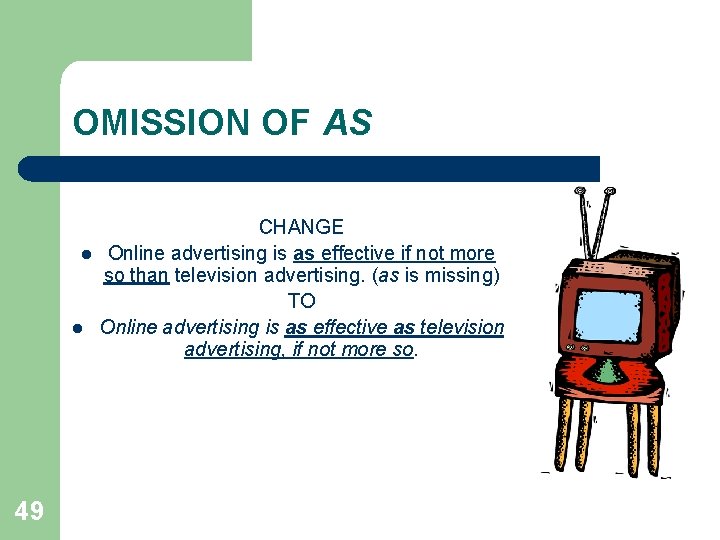 OMISSION OF AS l l 49 CHANGE Online advertising is as effective if not