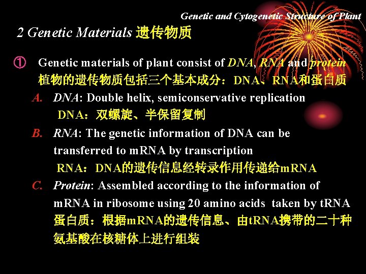 Genetic and Cytogenetic Structure of Plant 2 Genetic Materials 遗传物质 ① Genetic materials of