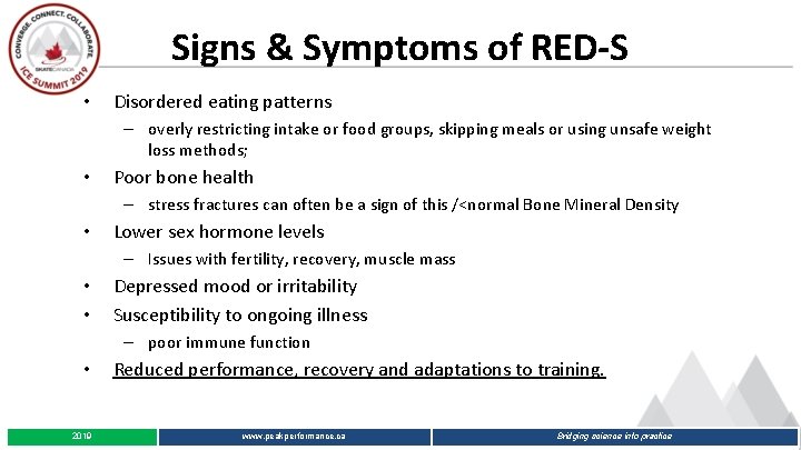 Signs & Symptoms of RED-S • Disordered eating patterns – overly restricting intake or