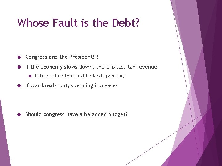 Whose Fault is the Debt? Congress and the President!!! If the economy slows down,