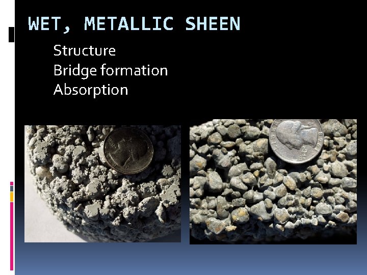 WET, METALLIC SHEEN Structure Bridge formation Absorption 