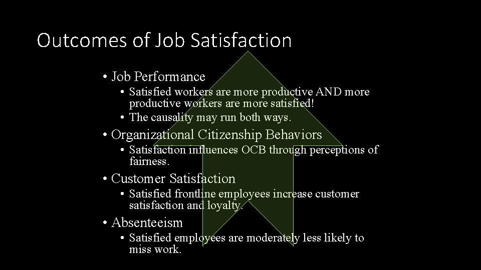 Outcomes of Job Satisfaction • Job Performance • Satisfied workers are more productive AND