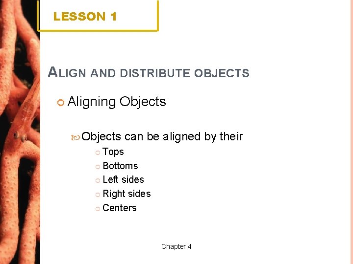 LESSON 1 ALIGN AND DISTRIBUTE OBJECTS Aligning Objects can be aligned by their Tops
