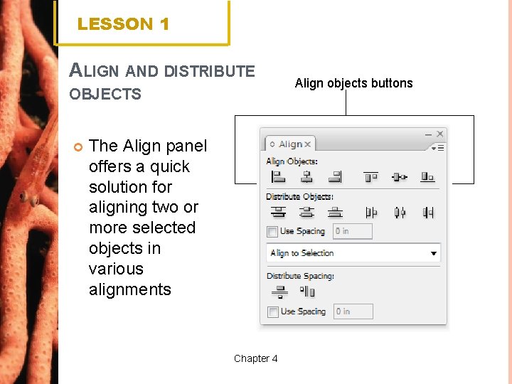 LESSON 1 ALIGN AND DISTRIBUTE OBJECTS The Align panel offers a quick solution for