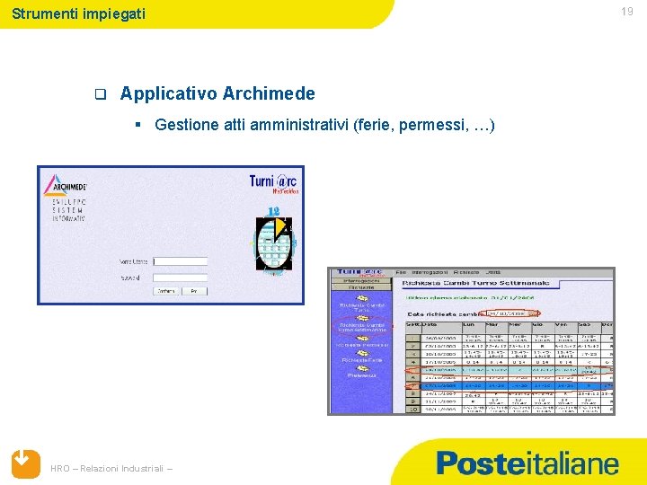 Strumenti impiegati q Applicativo Archimede § Gestione atti amministrativi (ferie, permessi, …) HRO –