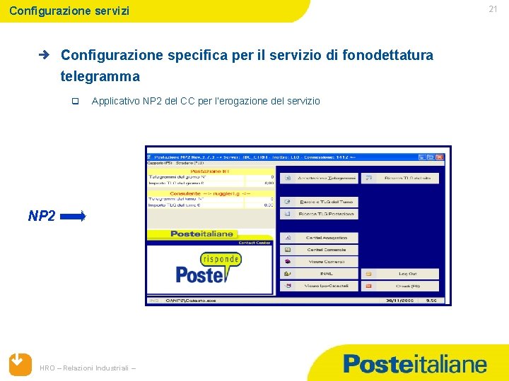 Configurazione servizi Configurazione specifica per il servizio di fonodettatura telegramma q Applicativo NP 2