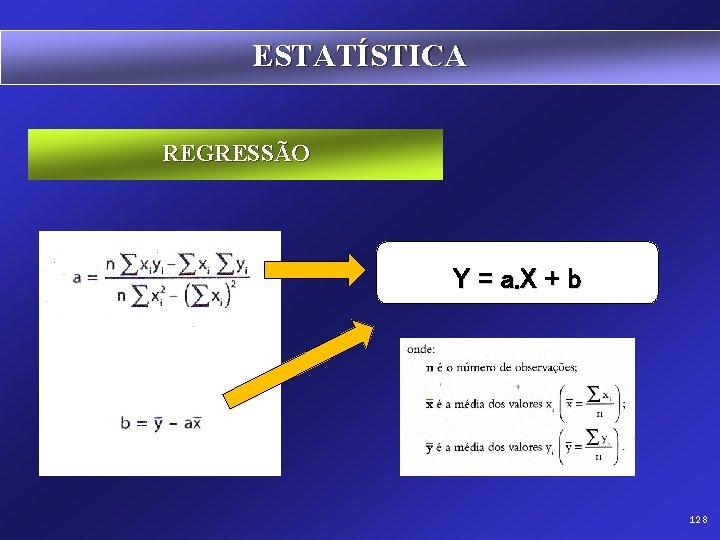 ESTATÍSTICA REGRESSÃO Y = a. X + b 128 