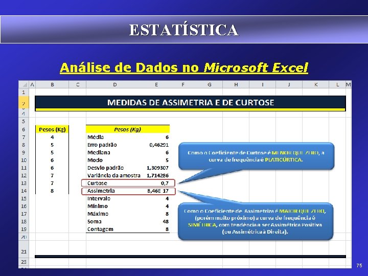 ESTATÍSTICA Análise de Dados no Microsoft Excel 75 