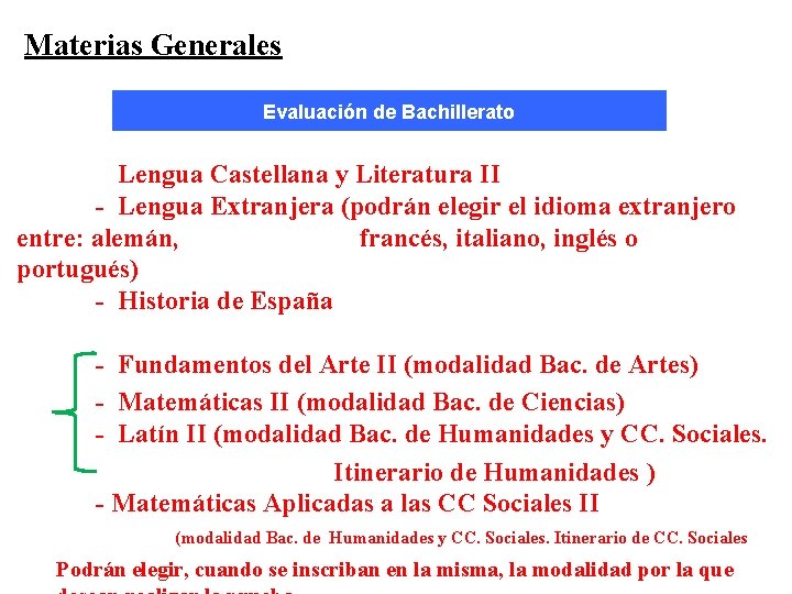 Materias Generales Evaluación de Bachillerato - Lengua Castellana y Literatura II - Lengua Extranjera