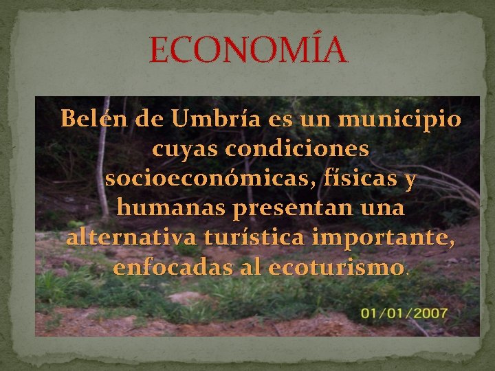 ECONOMÍA Belén de Umbría es un municipio cuyas condiciones socioeconómicas, físicas y humanas presentan