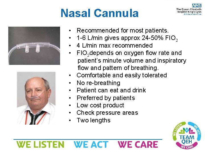 Nasal Cannula • • • Recommended for most patients. 1 -6 L/min gives approx