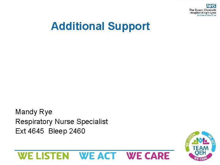 Additional Support Mandy Rye Respiratory Nurse Specialist Ext 4645 Bleep 2460 