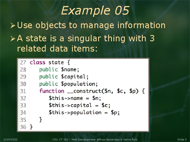 Example 05 Use objects to manage information A state is a singular thing with