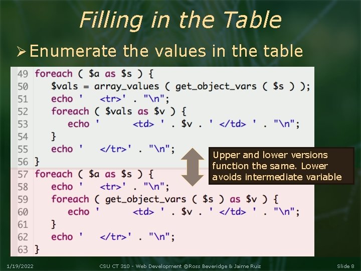 Filling in the Table Enumerate the values in the table Upper and lower versions