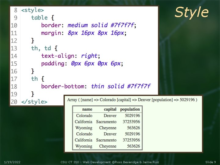 Style 1/19/2022 CSU CT 310 - Web Development ©Ross Beveridge & Jaime Ruiz Slide