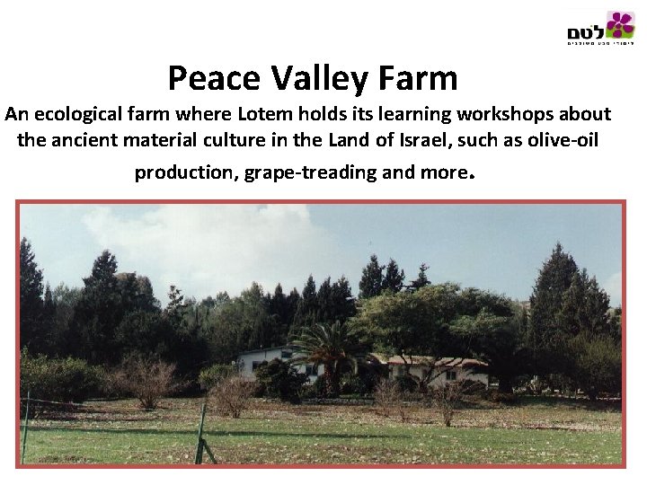 Peace Valley Farm An ecological farm where Lotem holds its learning workshops about the