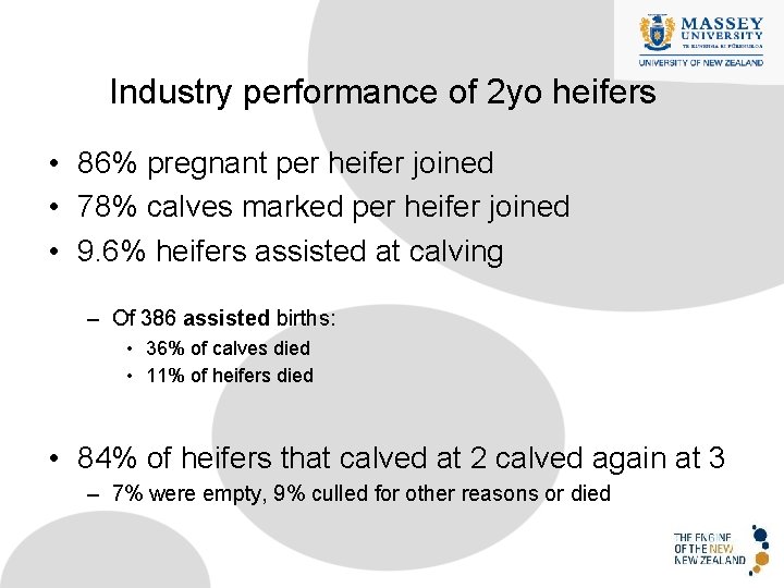 Industry performance of 2 yo heifers • 86% pregnant per heifer joined • 78%