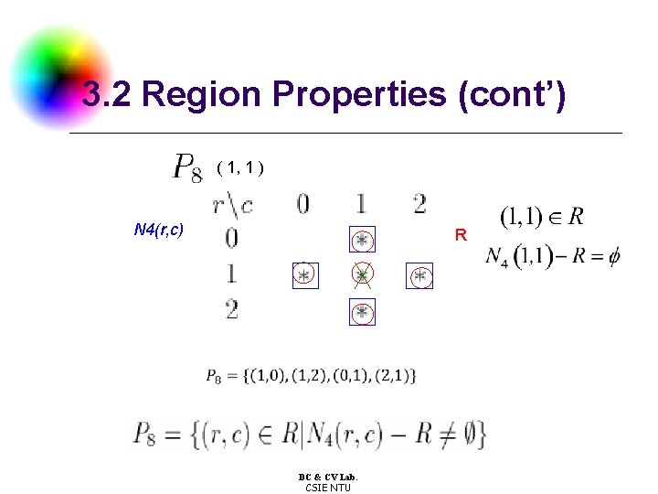 3. 2 Region Properties (cont’) ( 1, 1 ) N 4(r, c) R DC