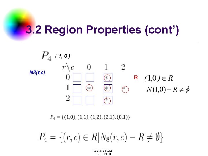 3. 2 Region Properties (cont’) ( 1, 0 ) N 8(r, c) R DC