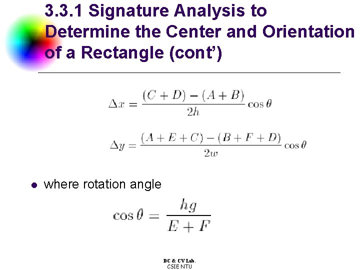 3. 3. 1 Signature Analysis to Determine the Center and Orientation of a Rectangle