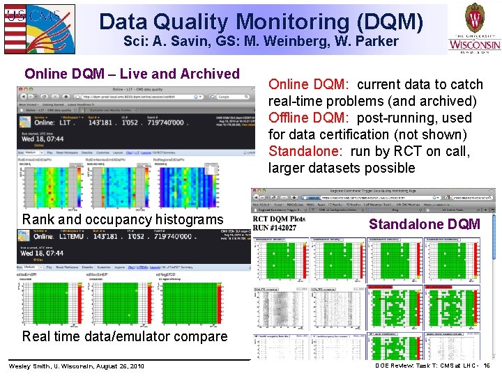 Data Quality Monitoring (DQM) Sci: A. Savin, GS: M. Weinberg, W. Parker Online DQM