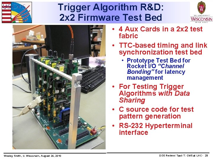 Trigger Algorithm R&D: 2 x 2 Firmware Test Bed • 4 Aux Cards in