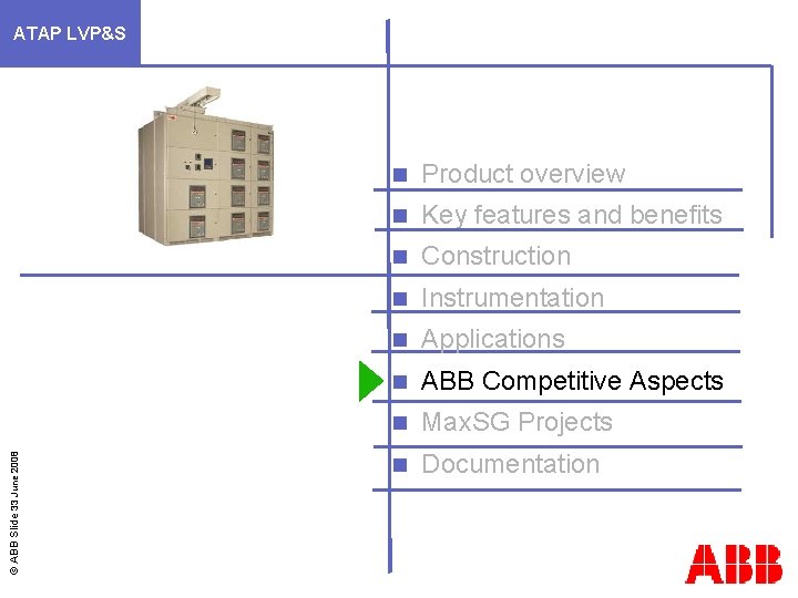 © ABB Slide 33 June 2008 ATAP LVP&S n Product overview n Key features