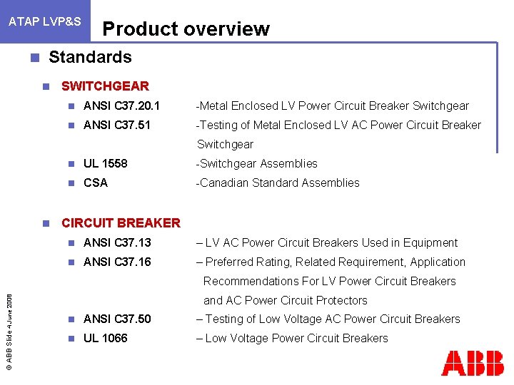 ATAP LVP&S n Product overview Standards n SWITCHGEAR n ANSI C 37. 20. 1