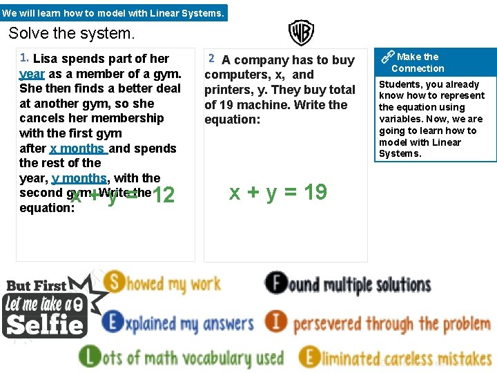 We will learn how to model with Linear Systems. Solve the system. 1. Lisa