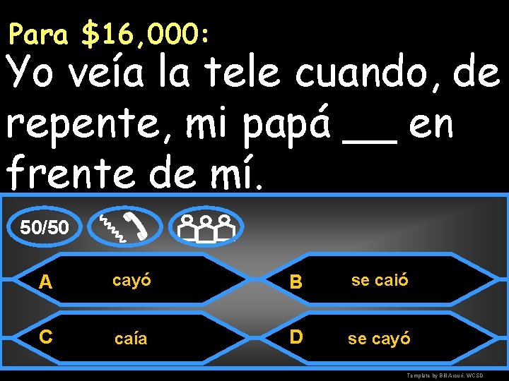 Para $16, 000: Yo veía la tele cuando, de repente, mi papá __ en