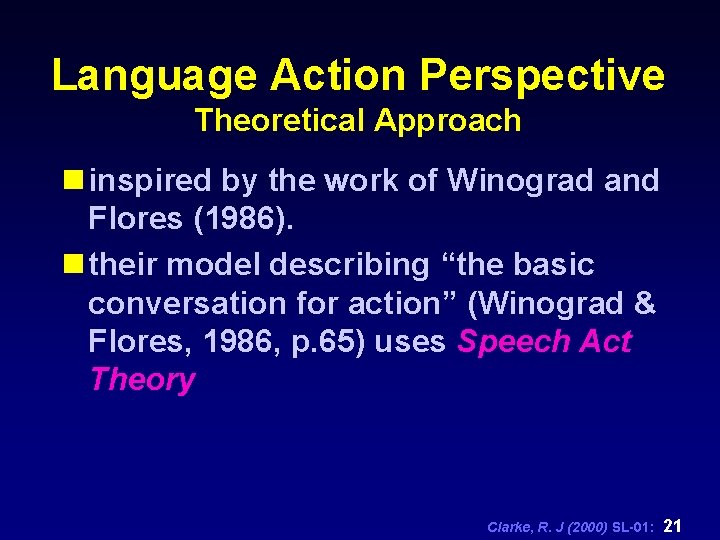 Language Action Perspective Theoretical Approach n inspired by the work of Winograd and Flores