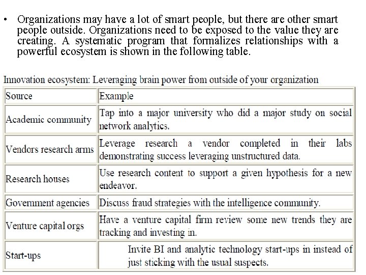  • Organizations may have a lot of smart people, but there are other