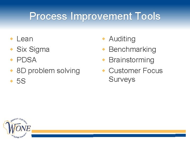 Process Improvement Tools Lean Six Sigma PDSA 8 D problem solving 5 S Auditing