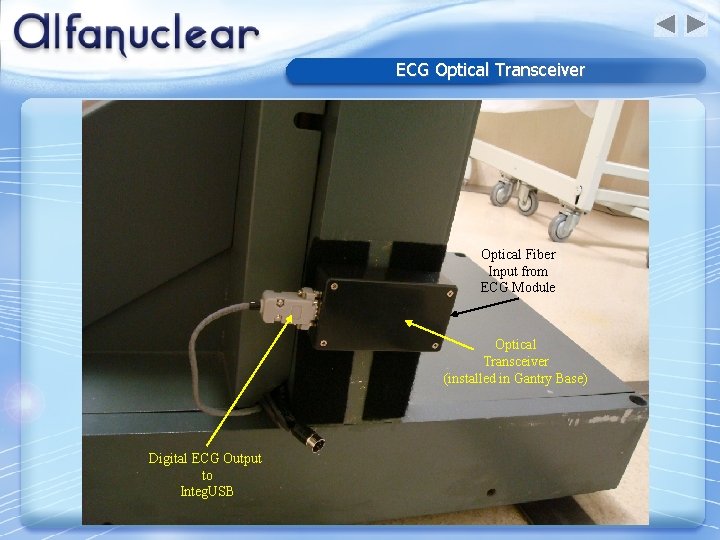 ECG Optical Transceiver Optical Fiber Input from ECG Module Optical Transceiver (installed in Gantry