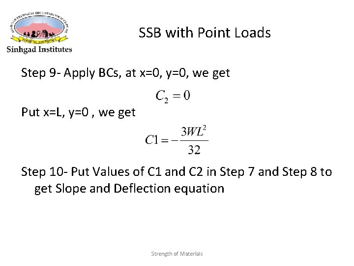 SSB with Point Loads Step 9 - Apply BCs, at x=0, y=0, we get SSB with Point Loads Step 9 - Apply BCs, at x=0, y=0, we get