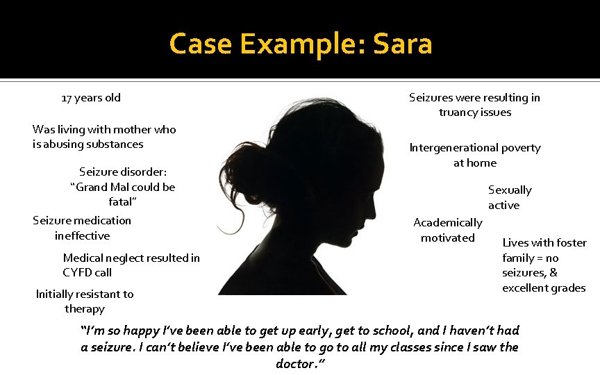 Case Example: Sara 17 years old Was living with mother who is abusing substances