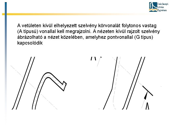 Széchenyi István Egyetem A vetületen kívül elhelyezett szelvény körvonalát folytonos vastag (A típusú) vonallal