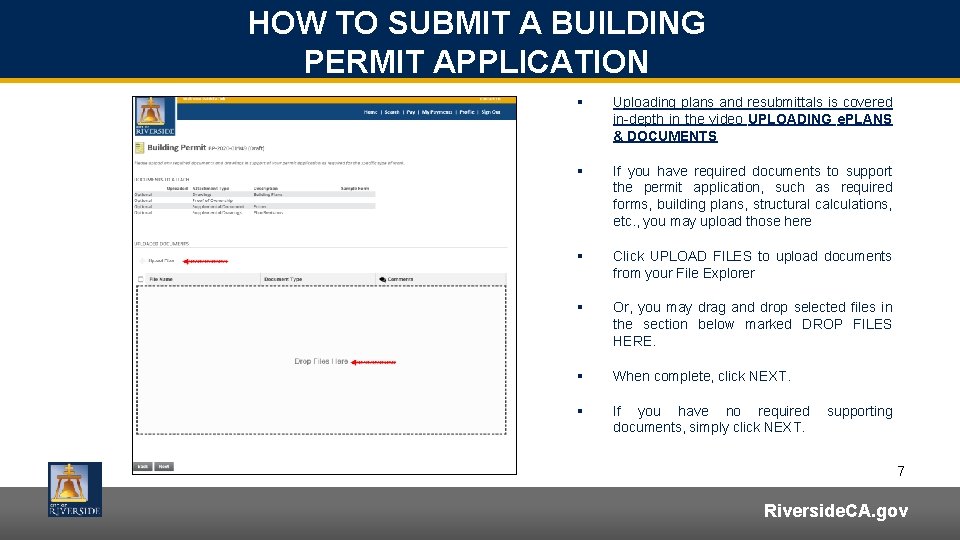 HOW TO SUBMIT A BUILDING PERMIT APPLICATION § Uploading plans and resubmittals is covered
