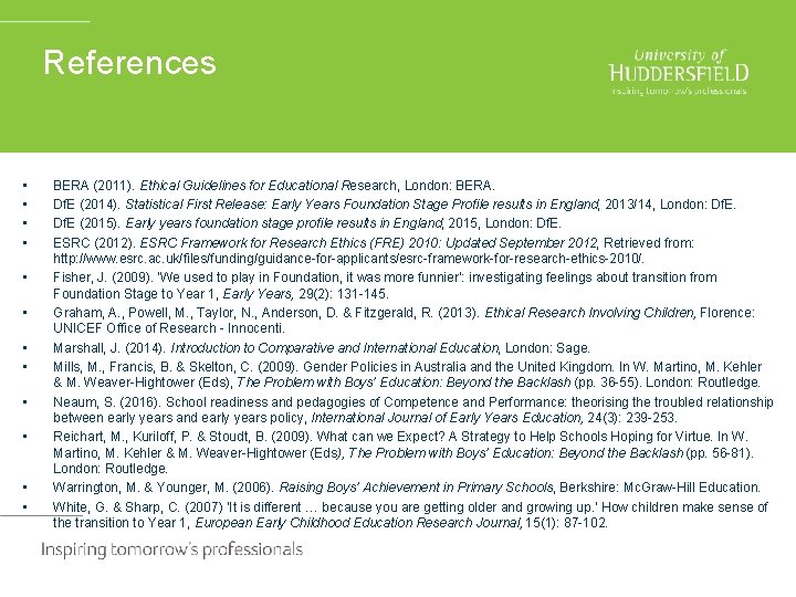 References • • • BERA (2011). Ethical Guidelines for Educational Research, London: BERA. Df.