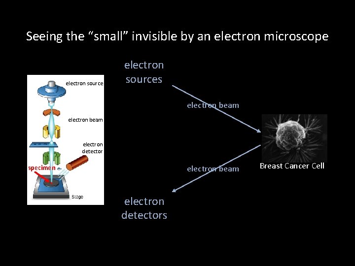 Seeing the “small” invisible by an electron microscope electron sources electron beam electron detector