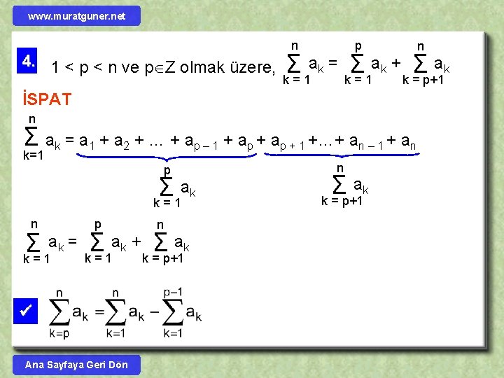 www. muratguner. net 4. 1 < p < n ve p Z olmak üzere,