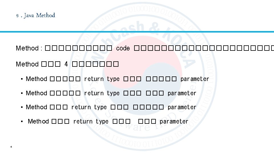 ១. Java Method : ����� code ����������� Method ��� 4 ������� ▪ Method �����