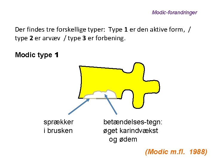 Modic-forandringer Der findes tre forskellige typer: Type 1 er den aktive form, / type