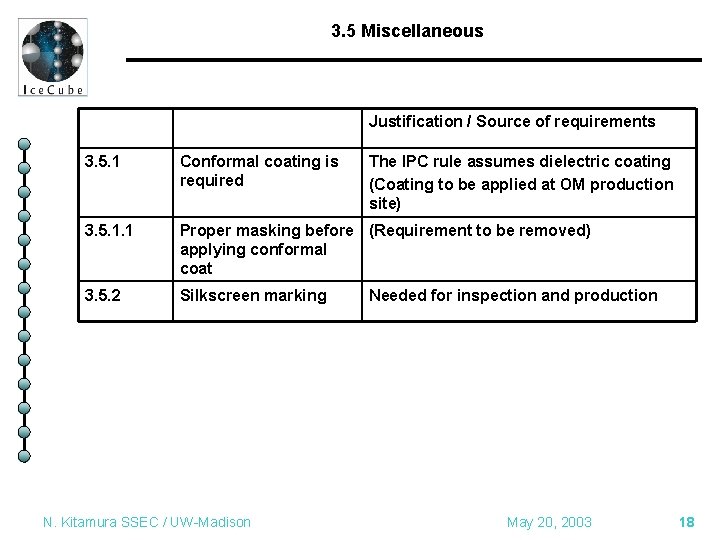 3. 5 Miscellaneous Justification / Source of requirements 3. 5. 1 Conformal coating is